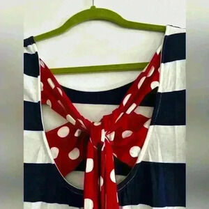 12pm by Mon Ami Womens Quarter Sleeve Striped Dress  Bow Tie Back. Americana. M.